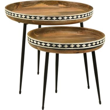 Ollie 2-piece Round Nesting Table Natural and Black
