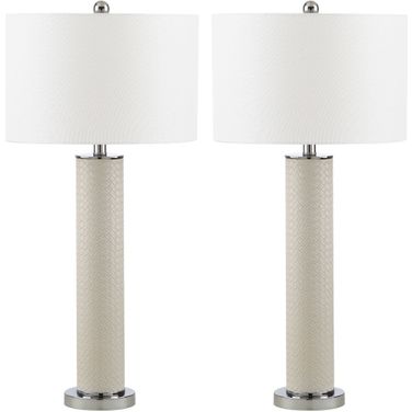 Ollie Cream Faux Woven Leather Table Lamp Set of 2