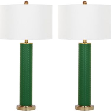 Ollie Dark Green Faux Woven Leather 31.5 Inch Table Lamp Set of 2