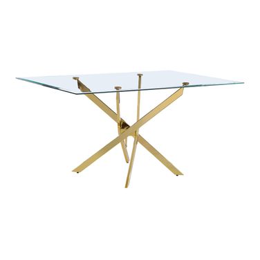Olly Rectangle 60 x 38 Inch Dining Table In Clear Tempered Glass and Gold Chrome