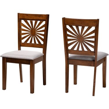 Olympia Fabric and Wood Dining Chair Set of 2 In Grey and Walnut Brown