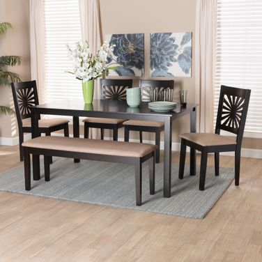 Olympia Wood 6 Piece Dining Set In Beige and Espresso Brown