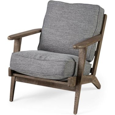 Olympus V Castlerock Grey Fabric Wrapped Brown Wooden Frame Accent Chair