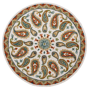 Olyra Paisley Hand-Hooked Wool Area Rug In Blue and Green