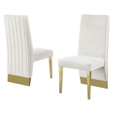 Omar Tufted Accent Side Chairs Set of 2 In Cream Velvet and Gold Chrome