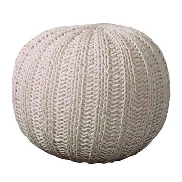 Ombra Cableknit All-Natural Cotton Ottoman Pouf In Beige