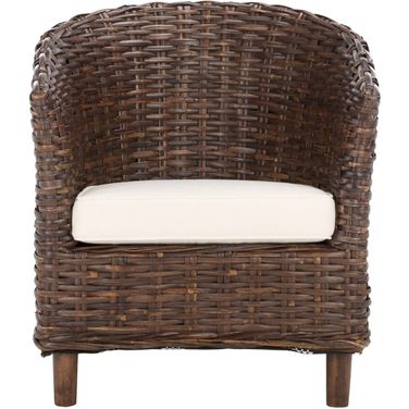 Omni Brown Rattan and White Barrel Chair