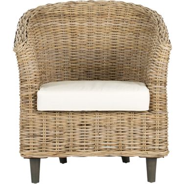 Omni Natural Unfinished Rattan and White Barrel Chair