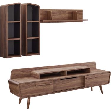 Omnistand Walnut Gray 2 Piece Entertainment Center