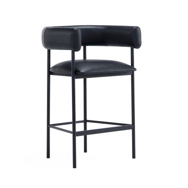 Onda Vegan Leather Metal Counter Stool In Black