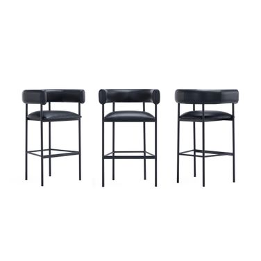 Onda Vegan Leather Metal Upholstered Barstool In Black
