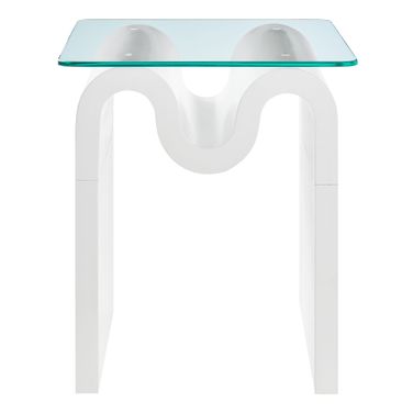 Ondine Glass Top Side Table In White