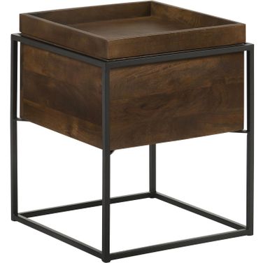 Ondrej Square Accent Table with Removable Top Tray Dark Brown and Gunmetal