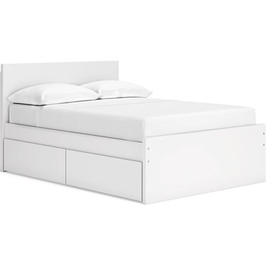 Onita Full Panel Platform Bed with 1 Side Storage In White