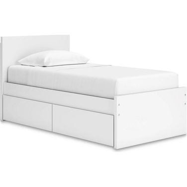 Onita Twin Panel Platform Bed with 1 Side Storage In White