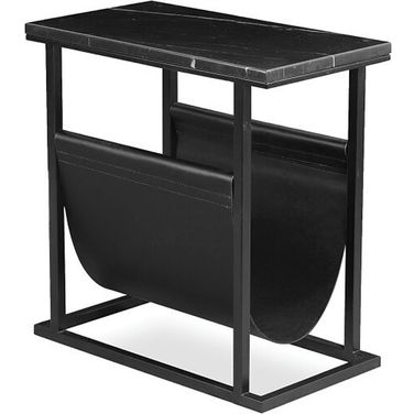 Onix Black Leather-Black Matte Marble Top With Black Powder Coated Frame Magazine End Table