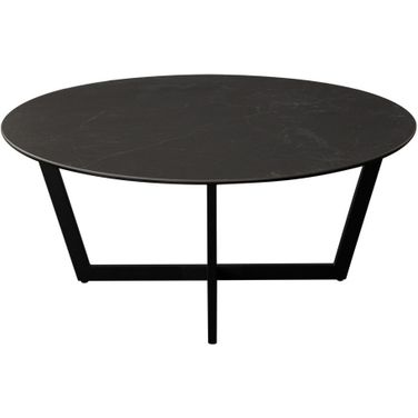 Onyx Round Cocktail Table In Black Ceramic Glass Top and Black Metal Leg