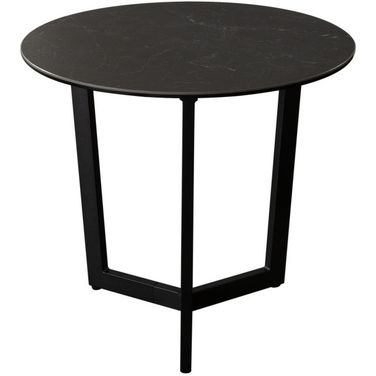Onyx Round End Table In Black Ceramic Glass Top and Black Metal Leg