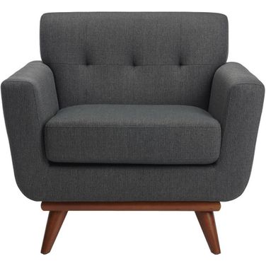 Opal Linen Tufted Arm Chair In Slate And Grey