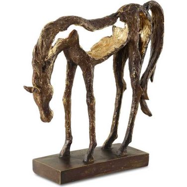Openly Grazing Horse Sculpture In Bronze and Gold