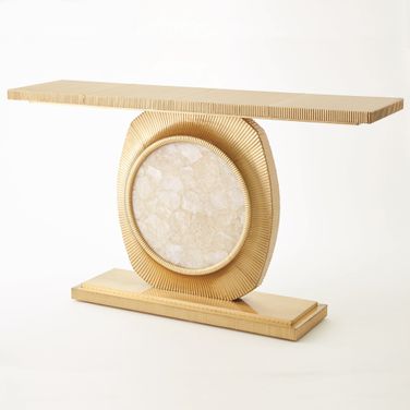 Opera Fluted Console In Brass With Quartz Insert