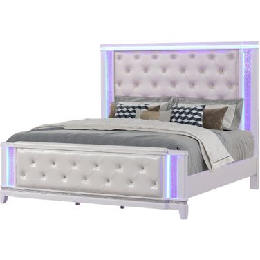 Opium King Bed with LED Headboard In Off White