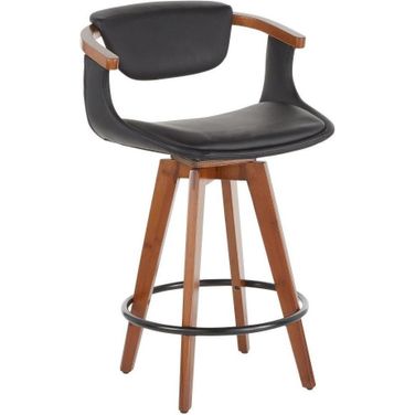 Oracle Mid-Century Modern Counter Stool In Walnut Bamboo And Black Faux Leather