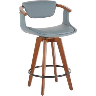 Oracle Mid-Century Modern Counter Stool In Walnut Bamboo And Grey Faux Leather