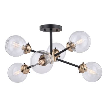Orbit 25 Inch Semi Flush Ceiling Light In Muted Brass and Oil Rubbed Bronze