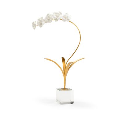 Orchid In Stand In Cream and Gold