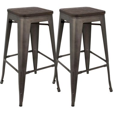 Oregon Industrial Stackable Barstool In Antique And Espresso - Set Of 2