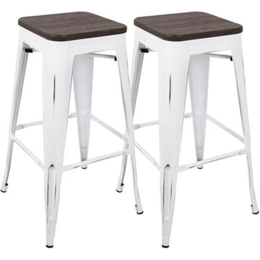 Oregon Industrial Stackable Barstool In Vintage White And Espresso - Set Of 2