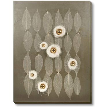 Organic Orbs and Whispering Leaves Abstract Canvas Wall Art In Gold