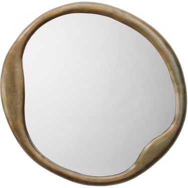Organic Metal Round Mirror In Antique Brass