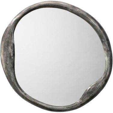 Organic Metal Round Mirror In Antique Grey