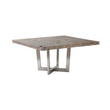 Origins Square Dining Table with Stainless Steel Base In Gray