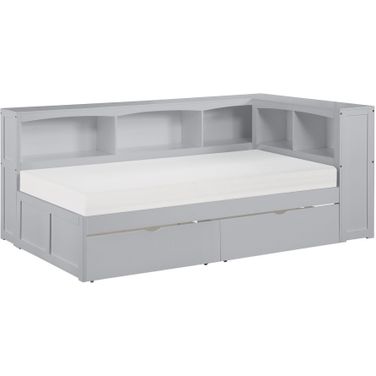 Orion Twin Bookcase Corner Bed with Storage Boxes In Gray