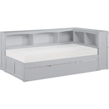 Orion Twin Bookcase Corner Bed with Twin Trundle In Gray