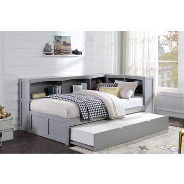 Orion Gray Youth Bookcase Corner Bedroom Set With Trundle