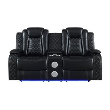 Orion II Reclining Console Loveseat with Power Footrests and Headrests In Black