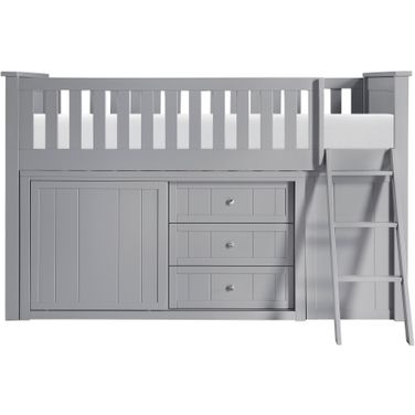 Orion Twin Low Loft Bunk with Bookcase and 2 Dressers In Gray