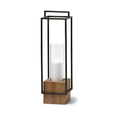Orionis 7 x 24 Inch Wood with Metal Large Lantern Candle Holder In Black