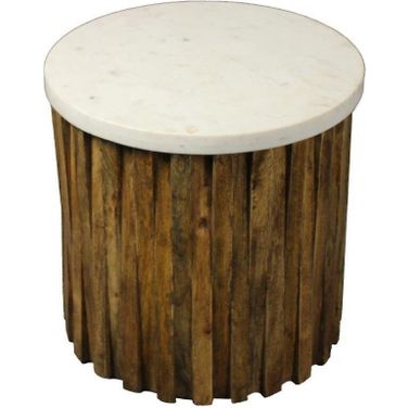 Orlando Accent Table With Marble Top And Layered Wood In Brown And White
