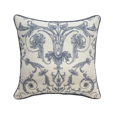 Ornat 20" x 20" Down Alternative Insert Edward Damask Throw Pillow In Blue and Ivory