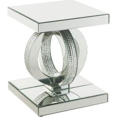 Ornat End Table In Mirrored And Faux Square Diamonds