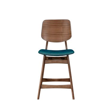 Oscar Counter Chair with Teal Cushion Set of 2 In Brown and Green