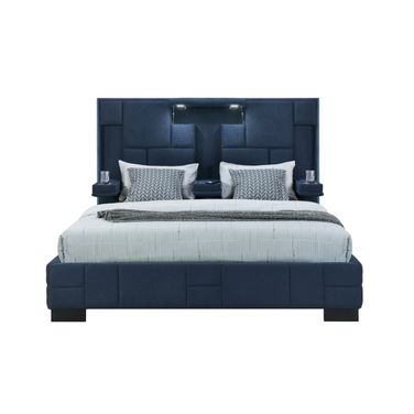 Oscar King Bed No Wood Trim In Navy Blue