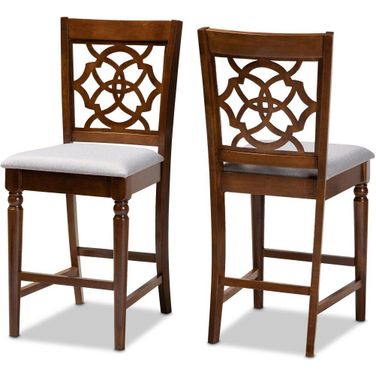 Oscar Modern and Contemporary Grey Fabric Upholstered and Walnut Brown Finished Wood 2-Piece Counter Height Pub Chair Set