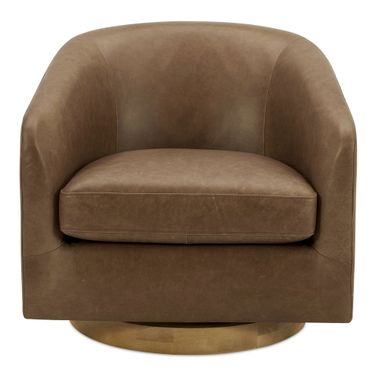 Oscy Leather Swivel Chair In Tan