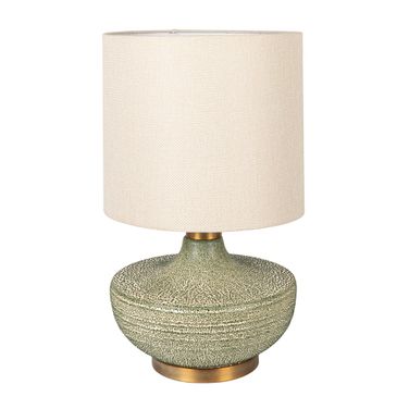Oslo Textured Stoneware Table Lamp with Linen Shade In Cream and Dark Green